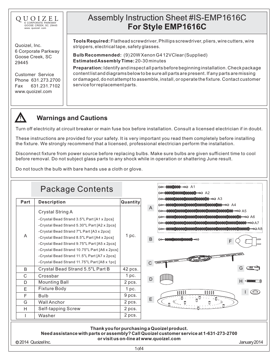 Quoizel EMP1616C Empress User Manual | 4 pages