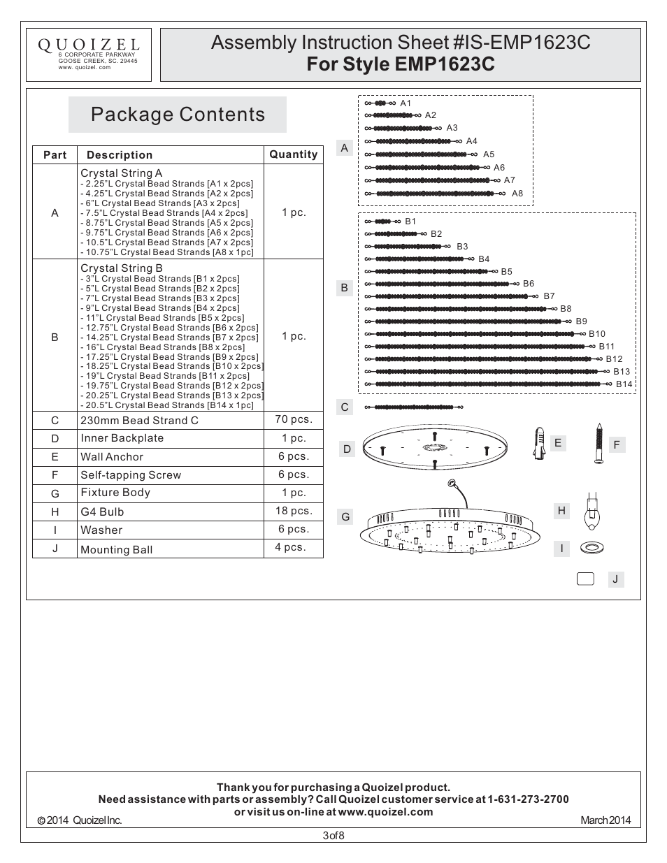 Package contents | Quoizel EMP1623C Empress User Manual | Page 3 / 8