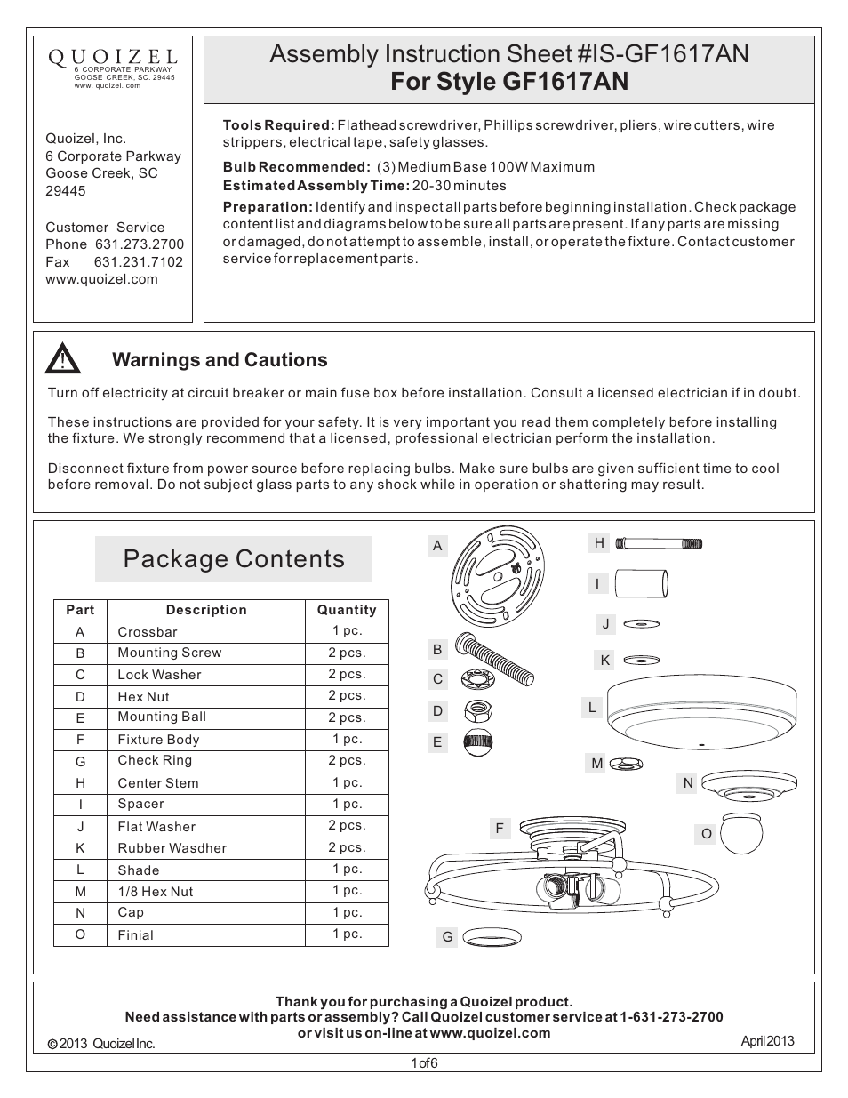 Quoizel GF1617AN Griffin User Manual | 6 pages