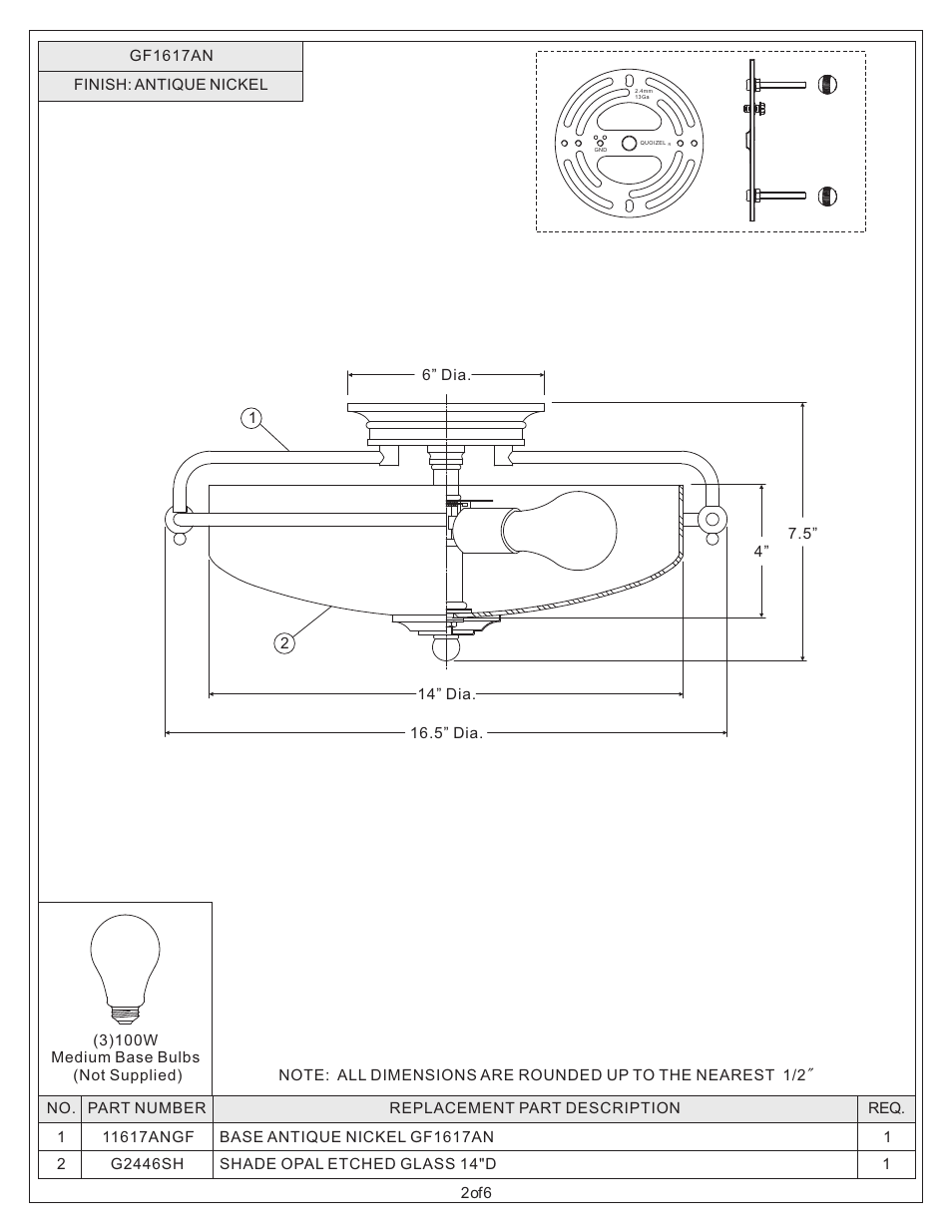 Quoizel GF1617AN Griffin User Manual | Page 2 / 6