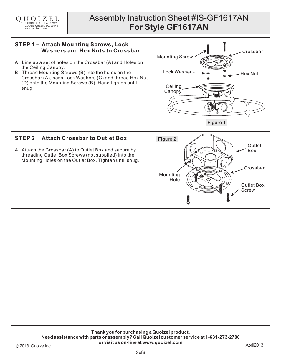 Quoizel GF1617AN Griffin User Manual | Page 3 / 6