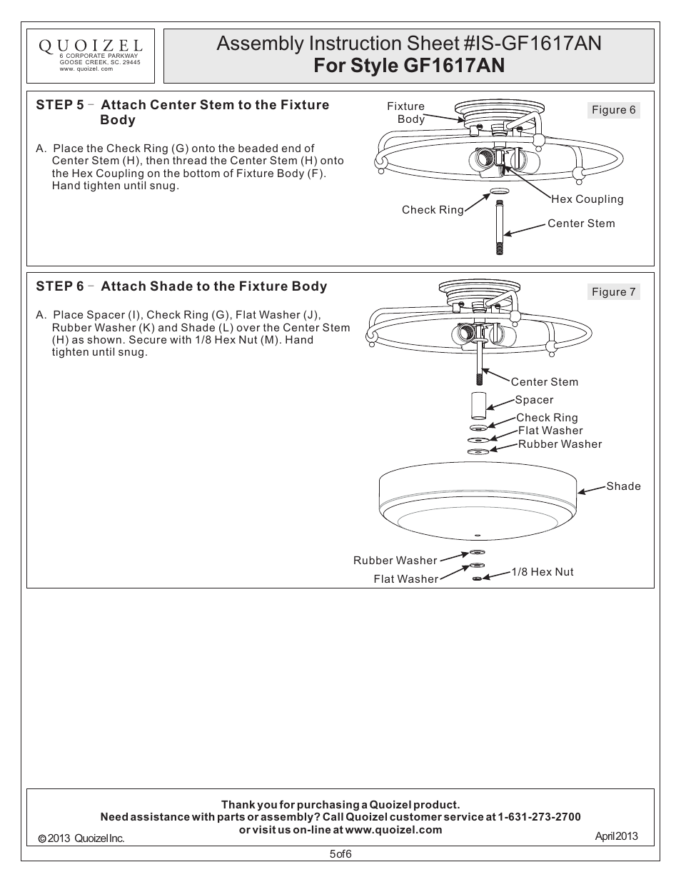 Quoizel GF1617AN Griffin User Manual | Page 5 / 6