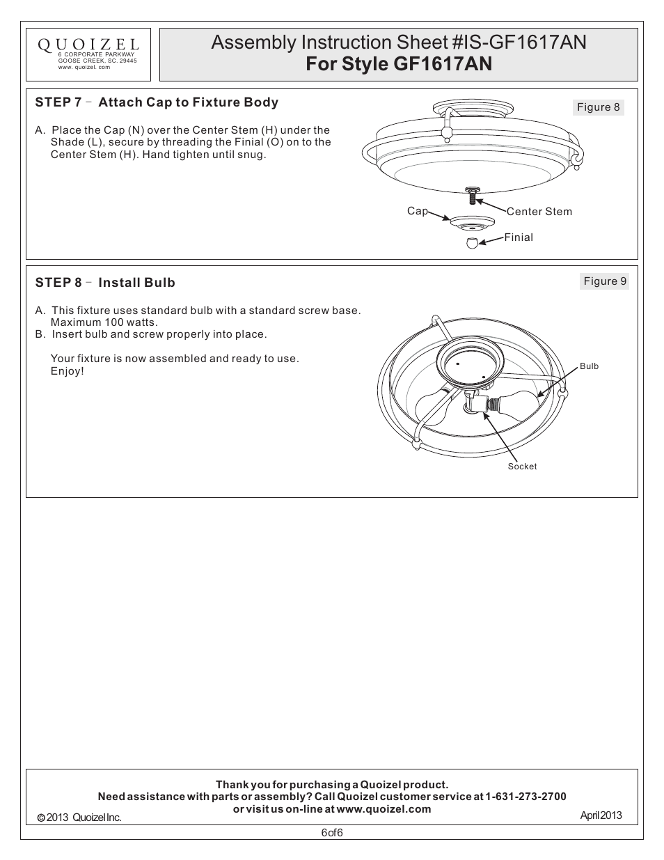Quoizel GF1617AN Griffin User Manual | Page 6 / 6