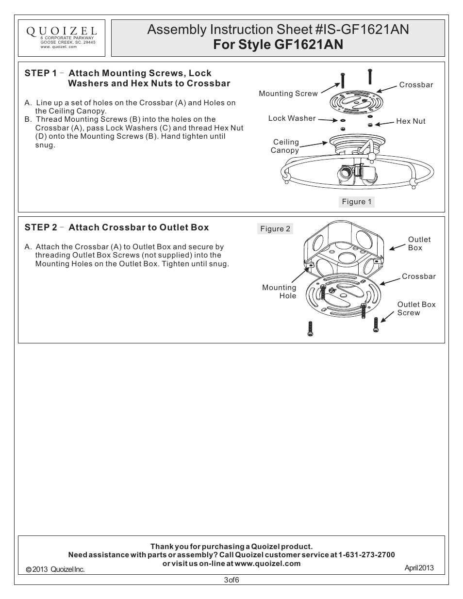 Quoizel GF1621AN Griffin User Manual | Page 3 / 6