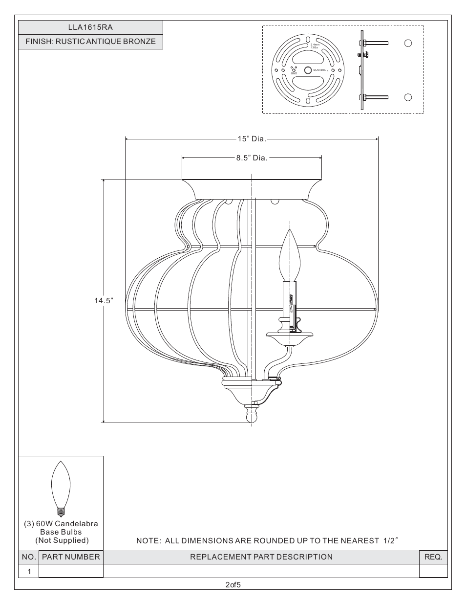 Quoizel LLA1615RA Laila User Manual | Page 2 / 5