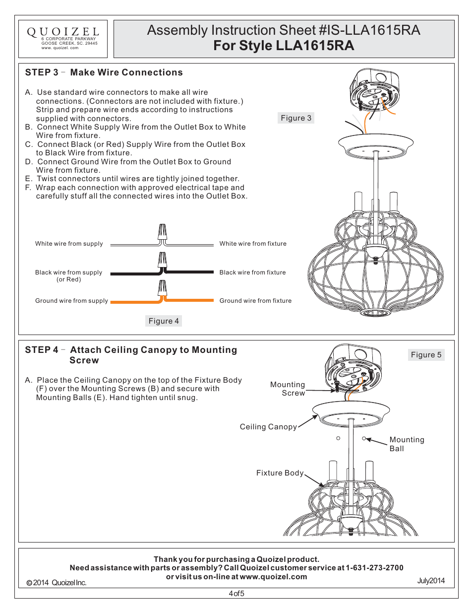 Quoizel LLA1615RA Laila User Manual | Page 4 / 5
