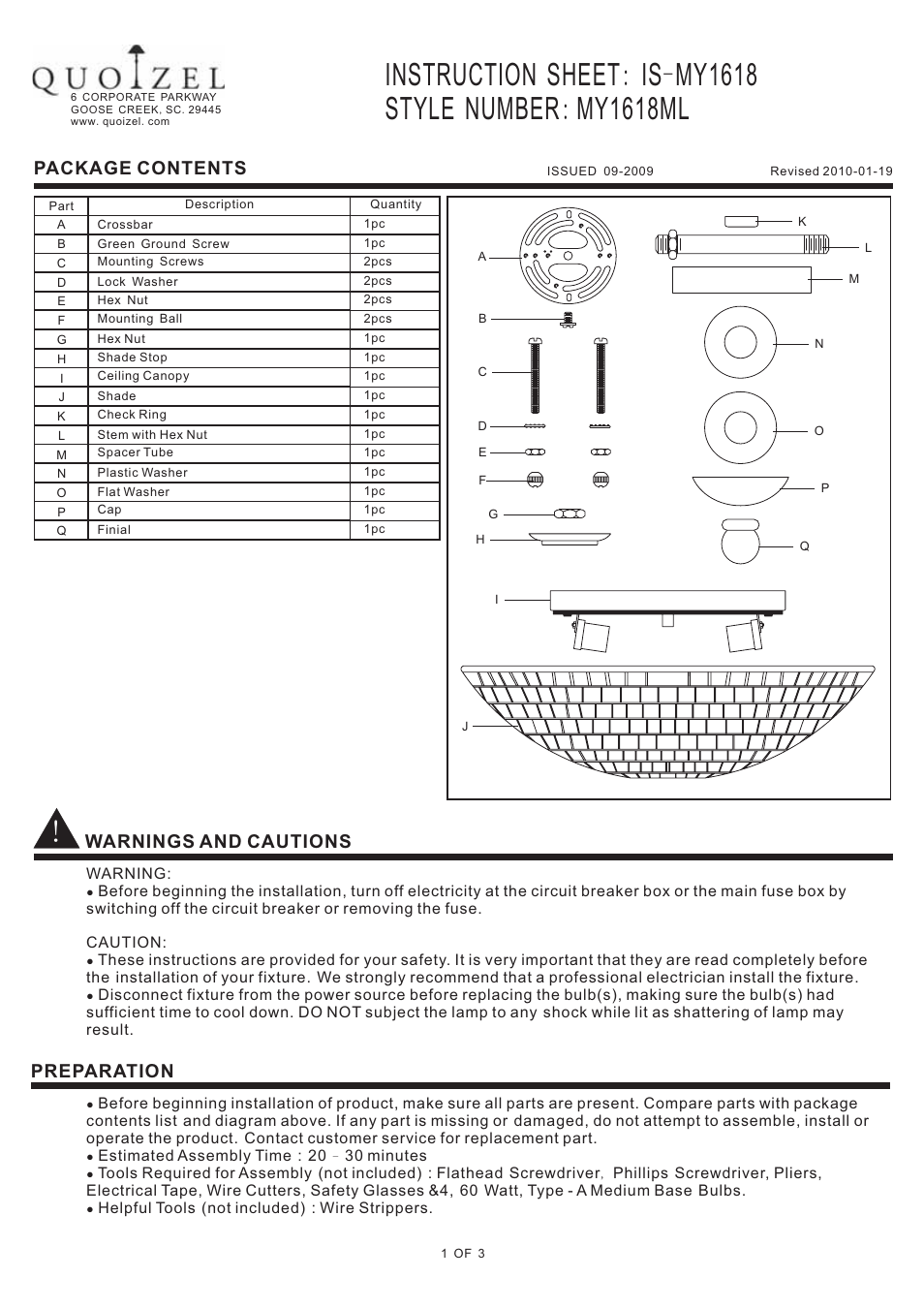 Quoizel MY1618ML Monterey Mosaic User Manual | 3 pages