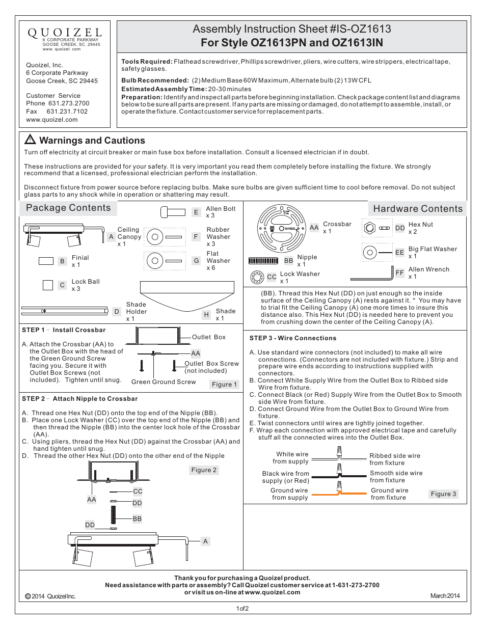 Quoizel OZ1613IN Ozark User Manual | 2 pages