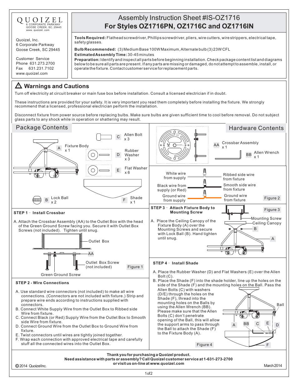 Quoizel OZ1716IN Ozark User Manual | 2 pages