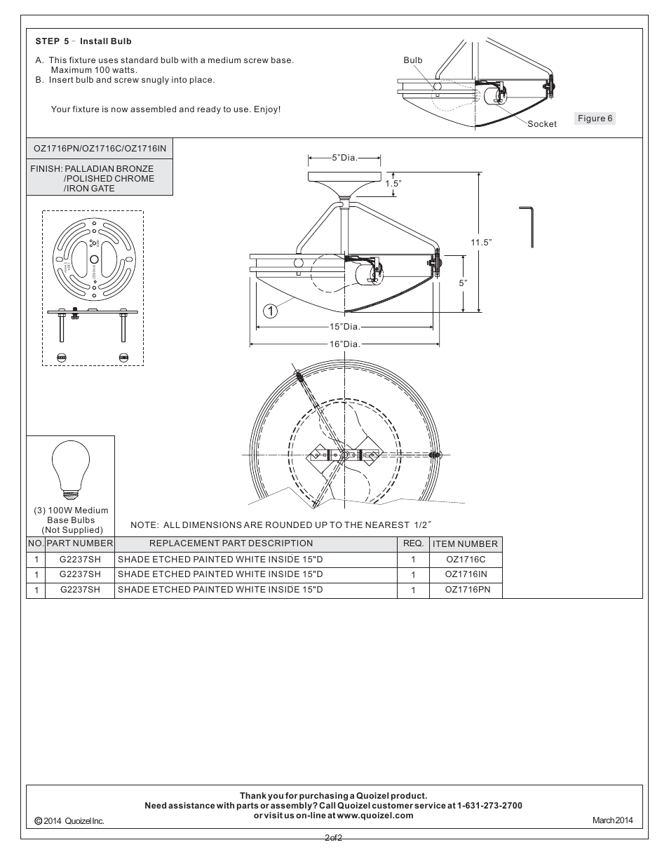 Quoizel OZ1716IN Ozark User Manual | Page 2 / 2