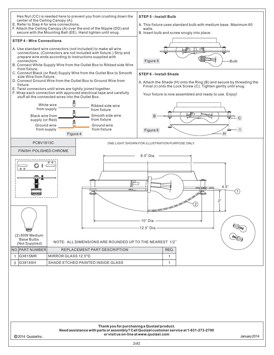 Quoizel PCBV1613C Platinum Collection Bravado User Manual | Page 2 / 2