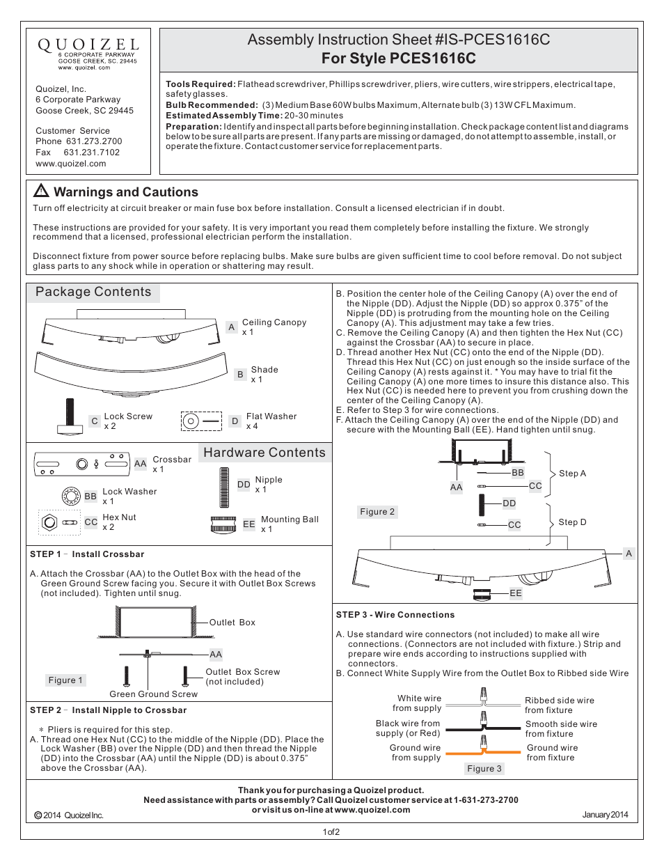 Quoizel PCES1616C Platinum Collection Expression User Manual | 2 pages