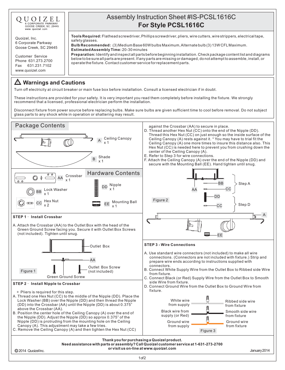 Quoizel PCSL1616C Platinum Collection Stellar User Manual | 2 pages