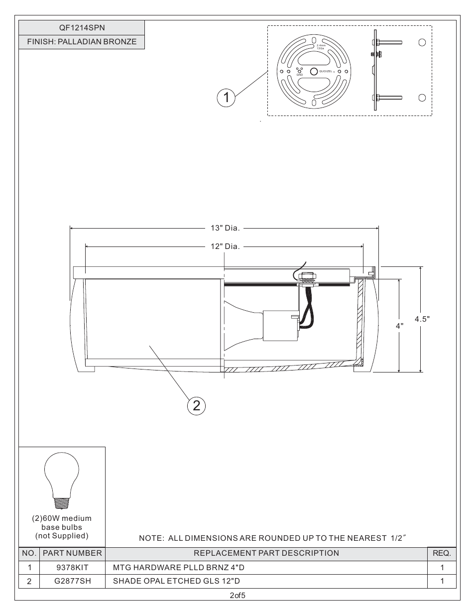 Quoizel QF1214SPN Quoizel Fixture User Manual | Page 2 / 5