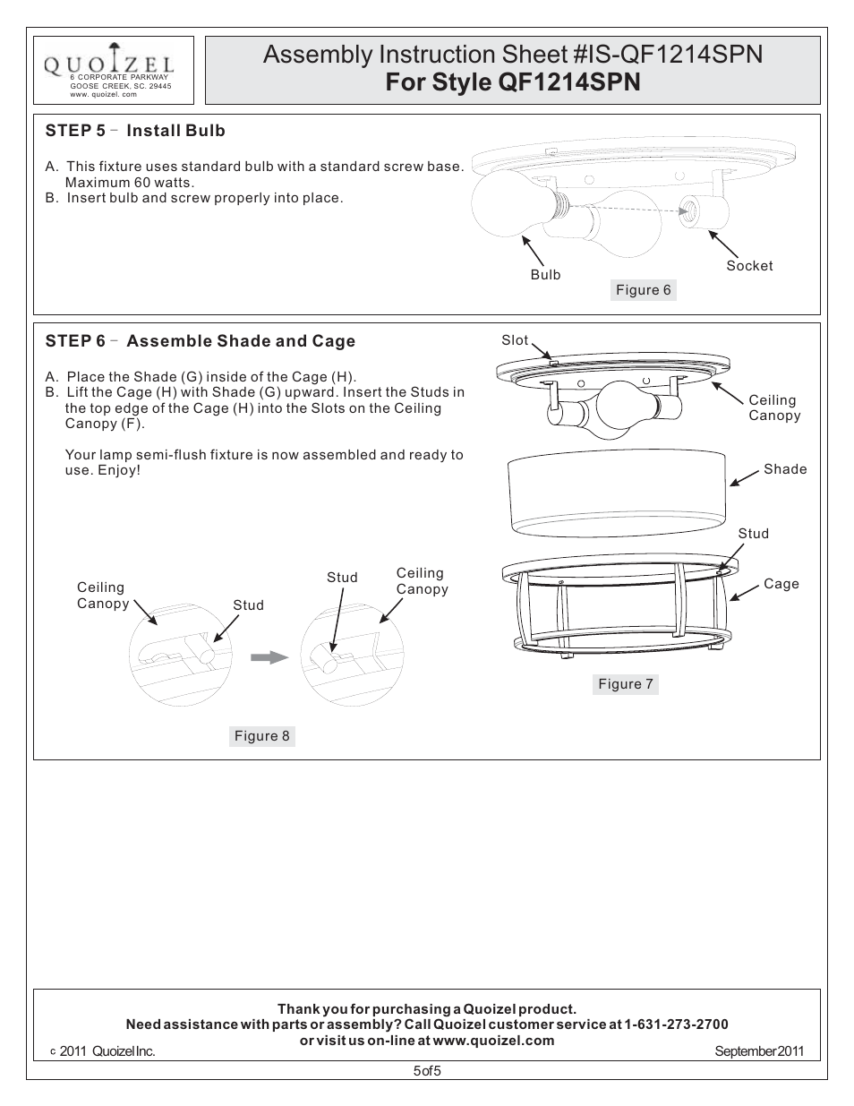 Quoizel QF1214SPN Quoizel Fixture User Manual | Page 5 / 5
