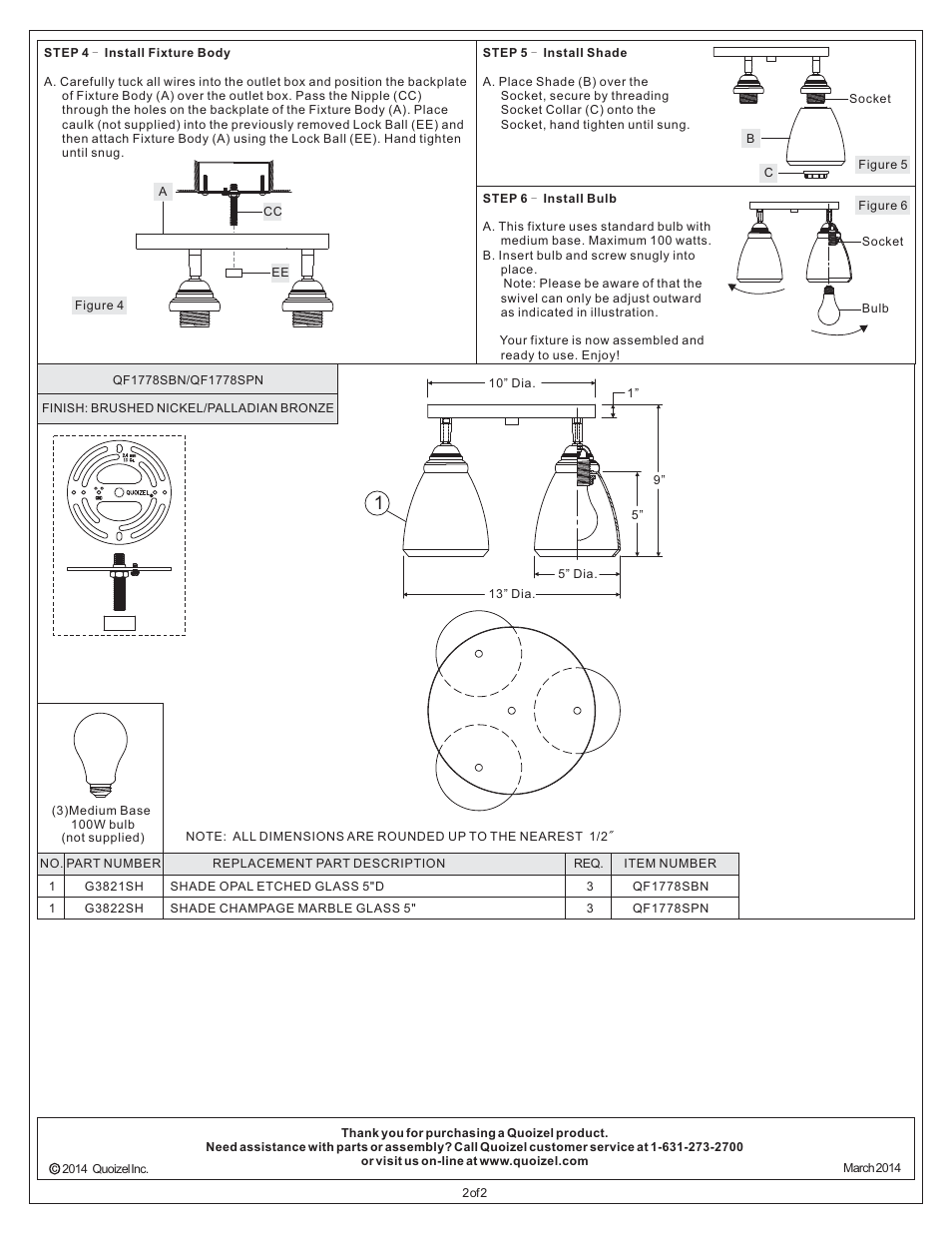 Quoizel QF1778SBN Quoizel Fixture User Manual | Page 2 / 2