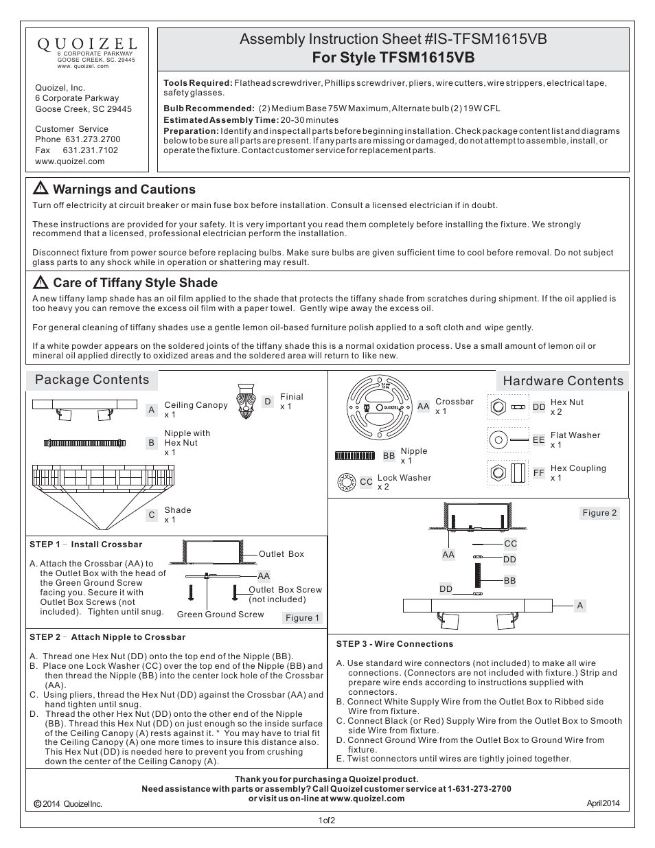 Quoizel TFSM1615VB Samara User Manual | 2 pages