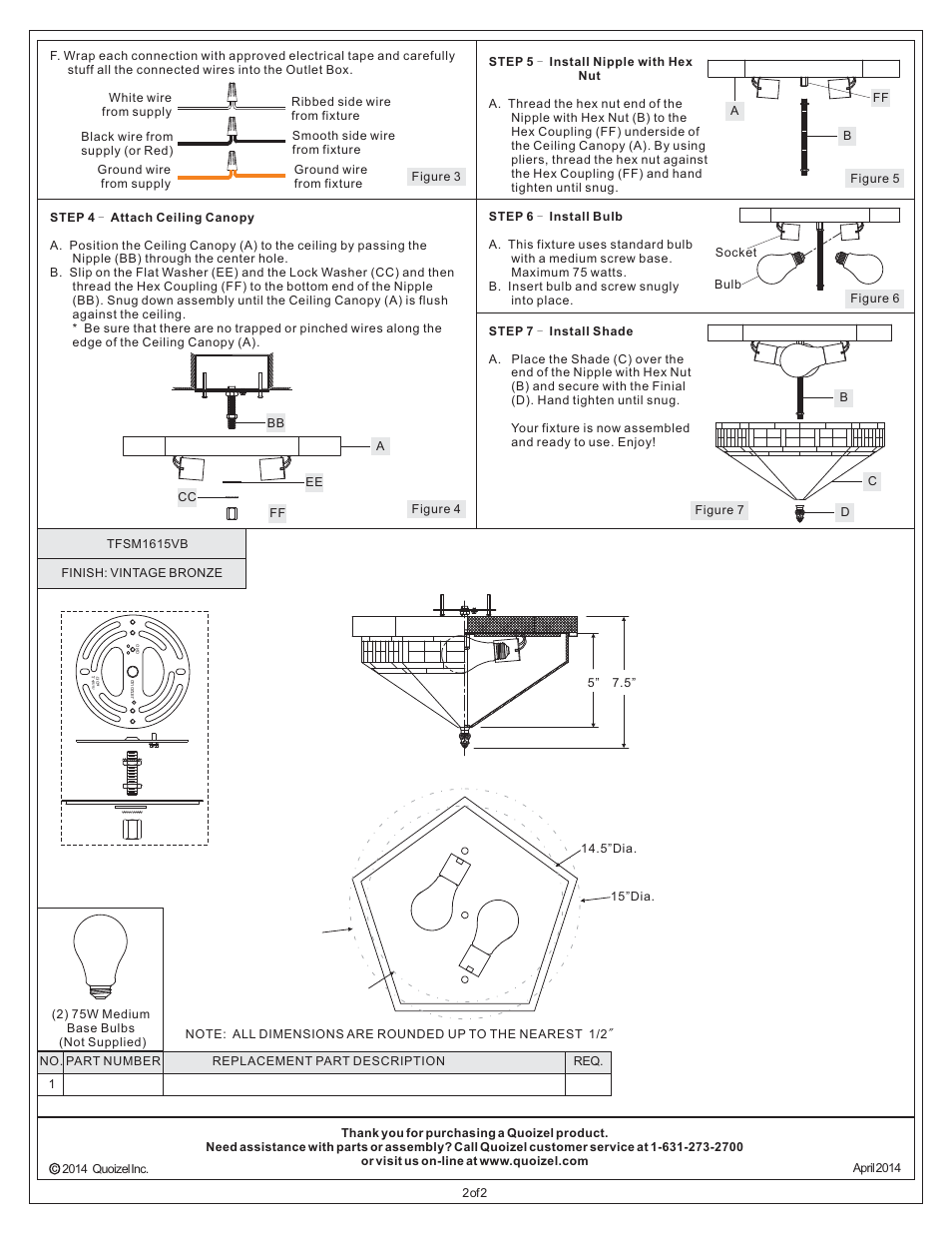 Quoizel TFSM1615VB Samara User Manual | Page 2 / 2