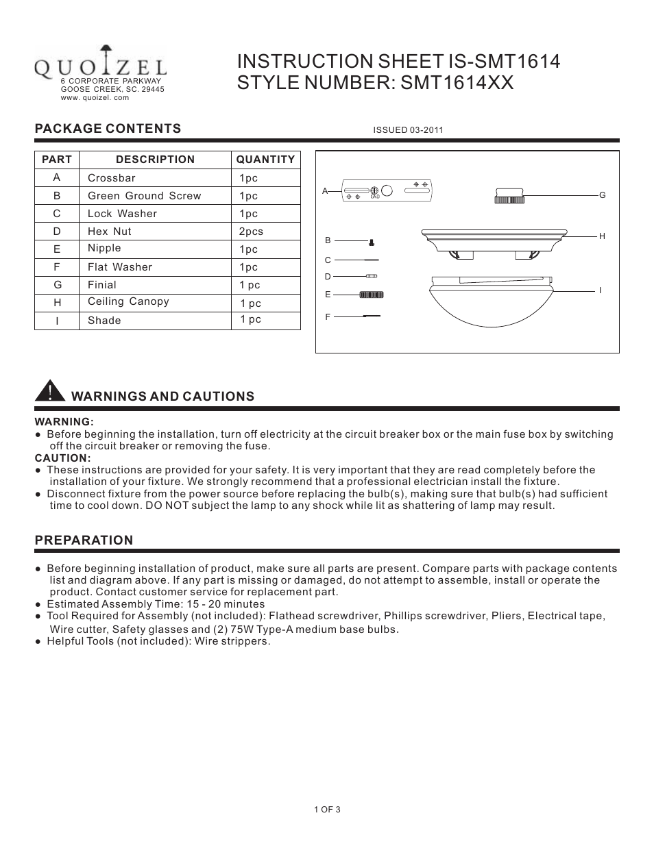 Quoizel SMT1614BN Summit User Manual | 3 pages