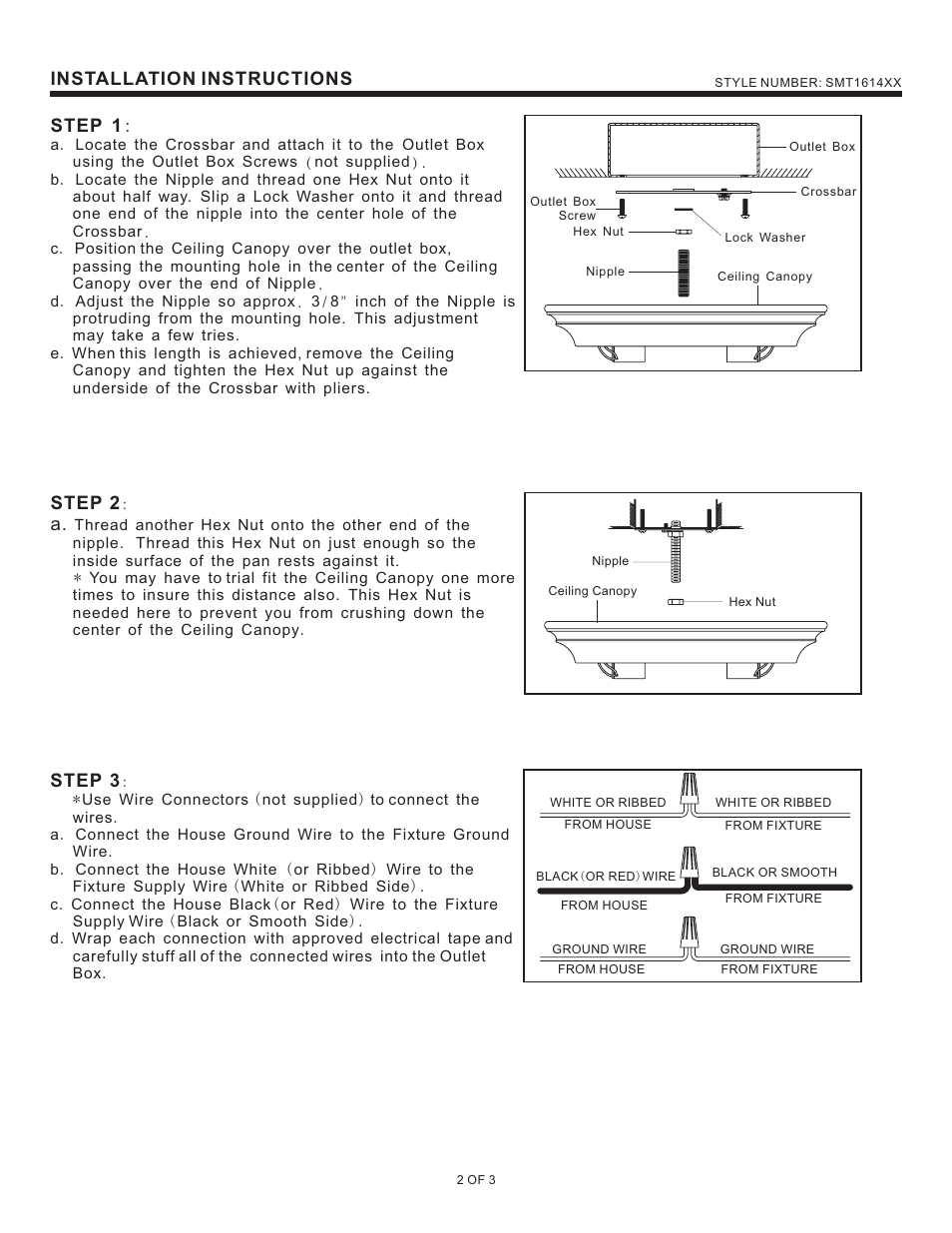 Installation instructions, Step 2, Step 3 | Step 1 | Quoizel SMT1614BN Summit User Manual | Page 2 / 3