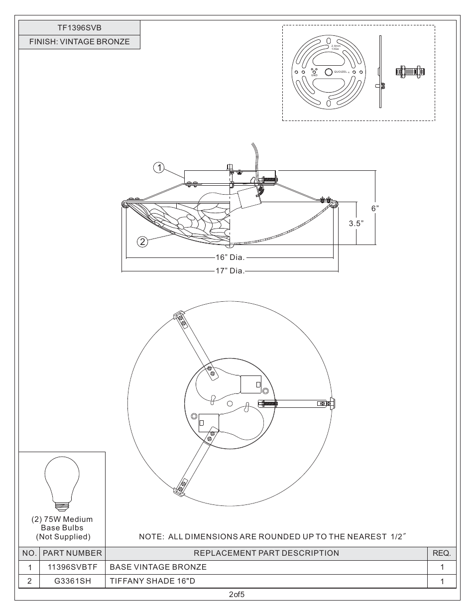 Quoizel TF1396SVB Tiffany User Manual | Page 2 / 5