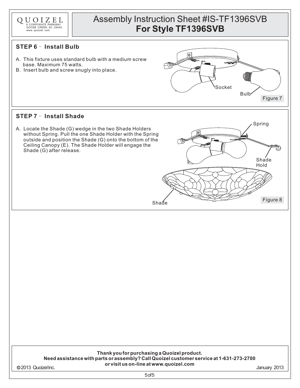 Quoizel TF1396SVB Tiffany User Manual | Page 5 / 5