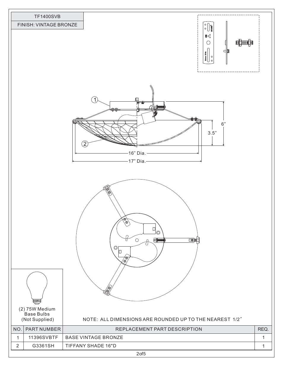 Quoizel TF1400SVB Tiffany User Manual | Page 2 / 5