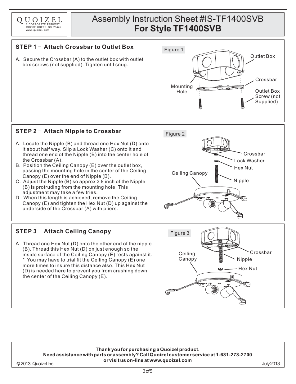 Quoizel TF1400SVB Tiffany User Manual | Page 3 / 5