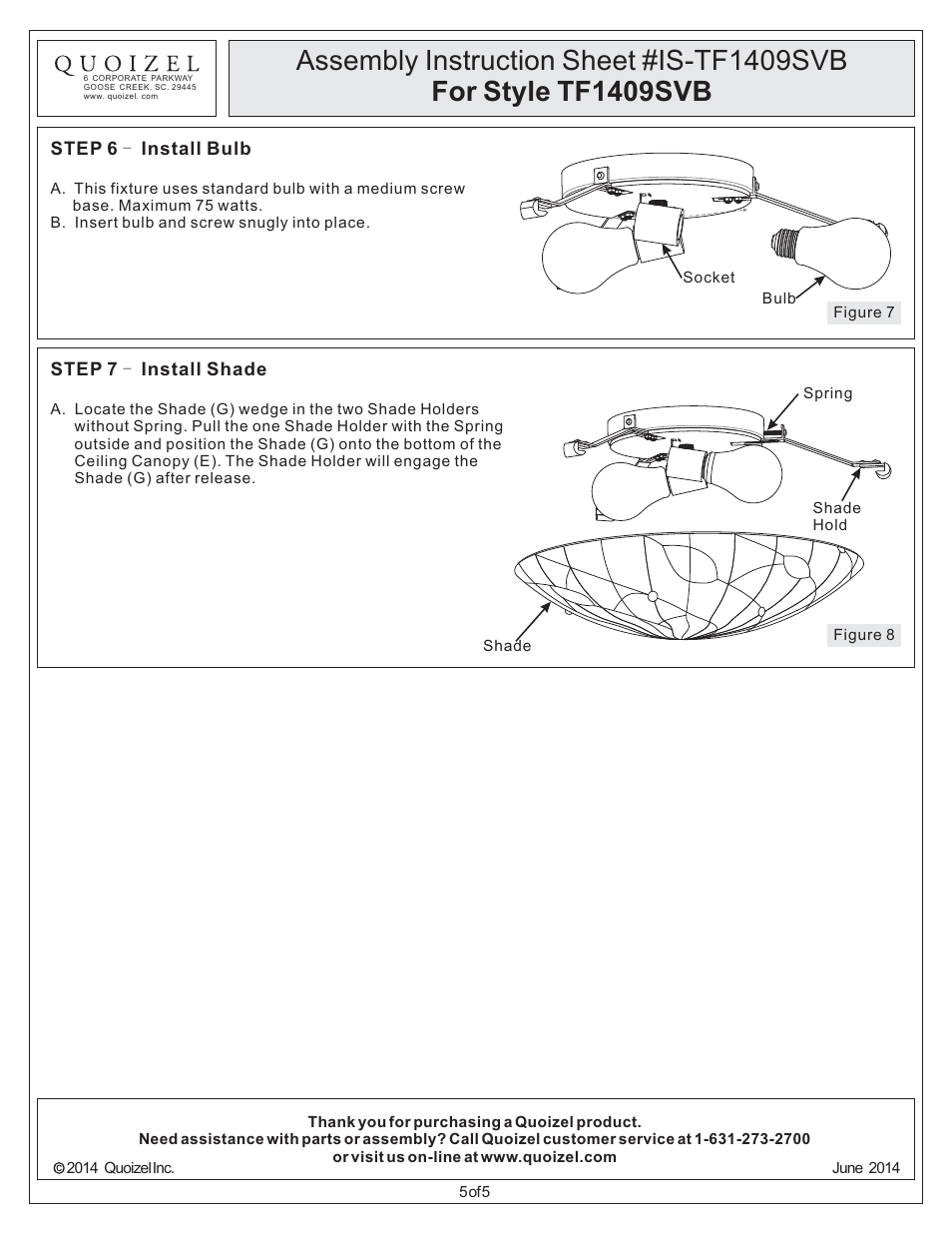 Quoizel TF1409SVB Tiffany User Manual | Page 5 / 5