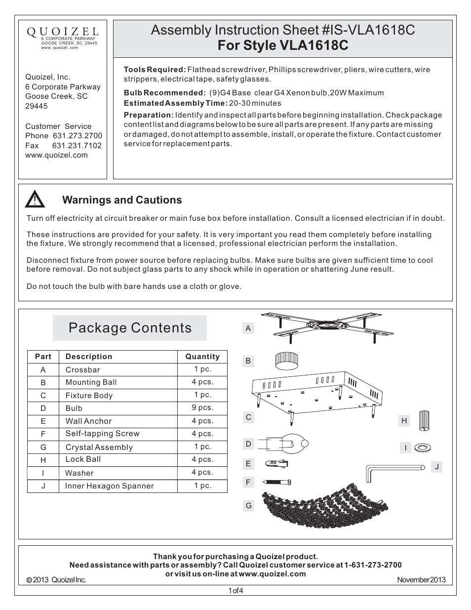 Quoizel VLA1618C Valla User Manual | 4 pages