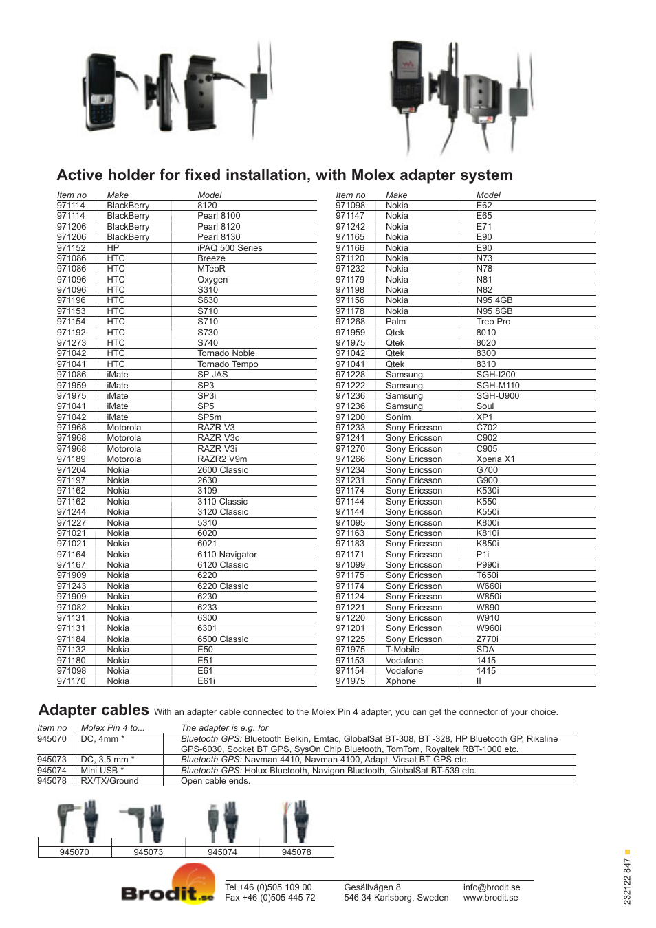 Adapter cables | Brodit Active Holder User Manual | Page 2 / 2