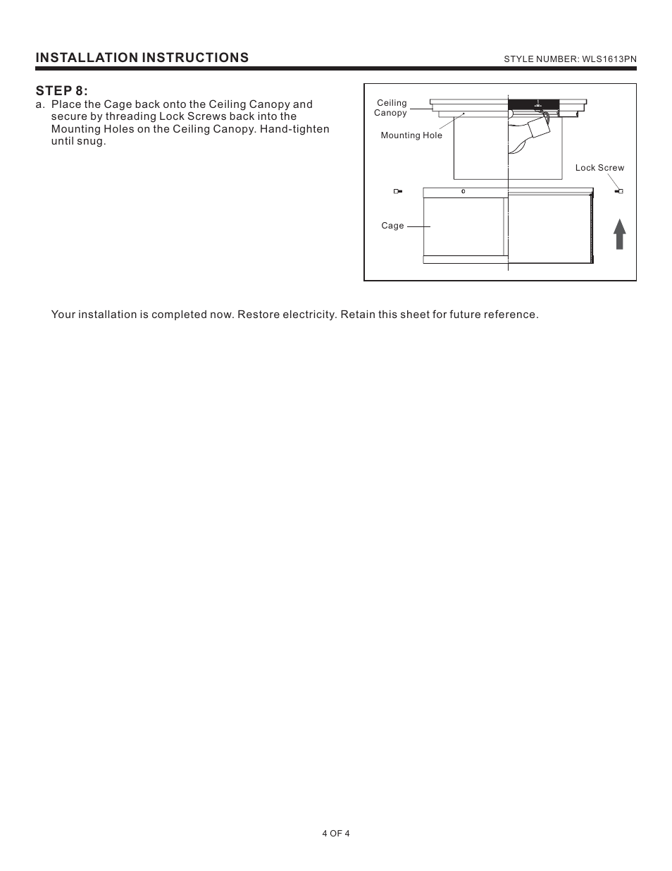 Installation instructions step 8 | Quoizel WLS1613PN Wilson User Manual | Page 4 / 4