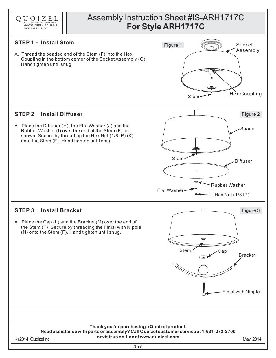 Quoizel ARH1717C Aldrich User Manual | Page 3 / 5