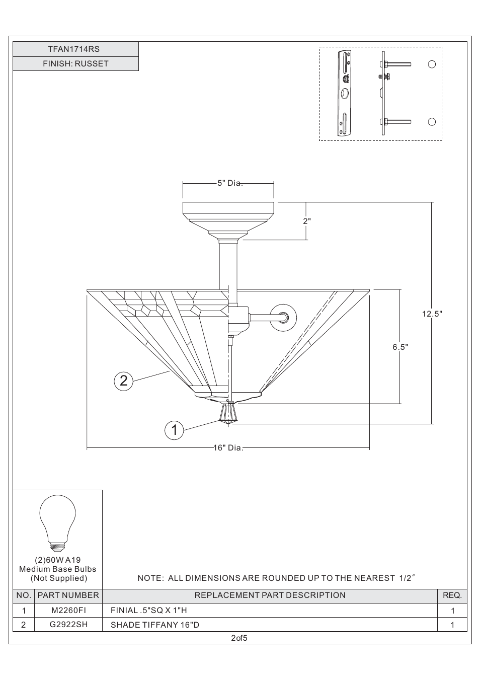 Quoizel TFAN1714RS Arden User Manual | Page 2 / 5