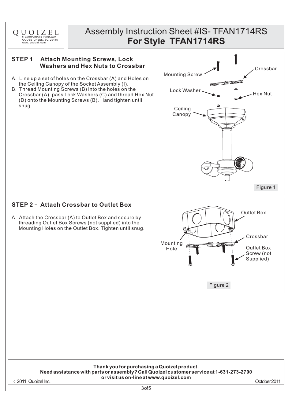 Quoizel TFAN1714RS Arden User Manual | Page 3 / 5