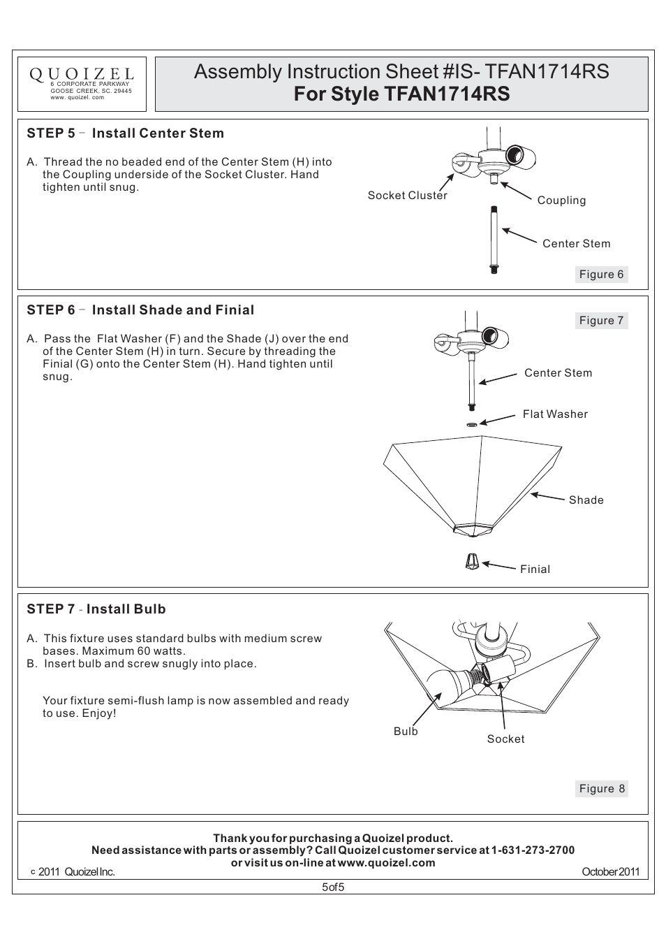 Quoizel TFAN1714RS Arden User Manual | Page 5 / 5