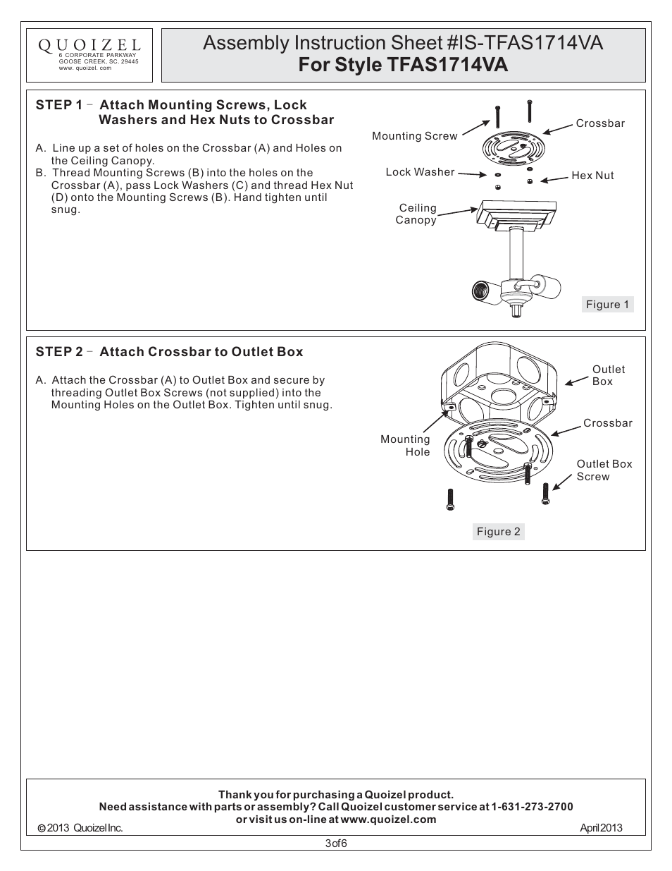 Quoizel TFAS1714VA Asheville User Manual | Page 3 / 6