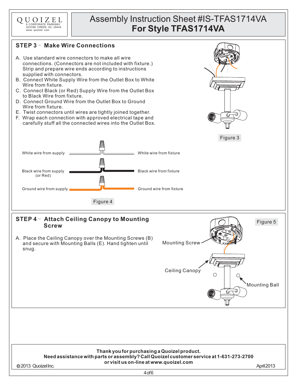 Quoizel TFAS1714VA Asheville User Manual | Page 4 / 6