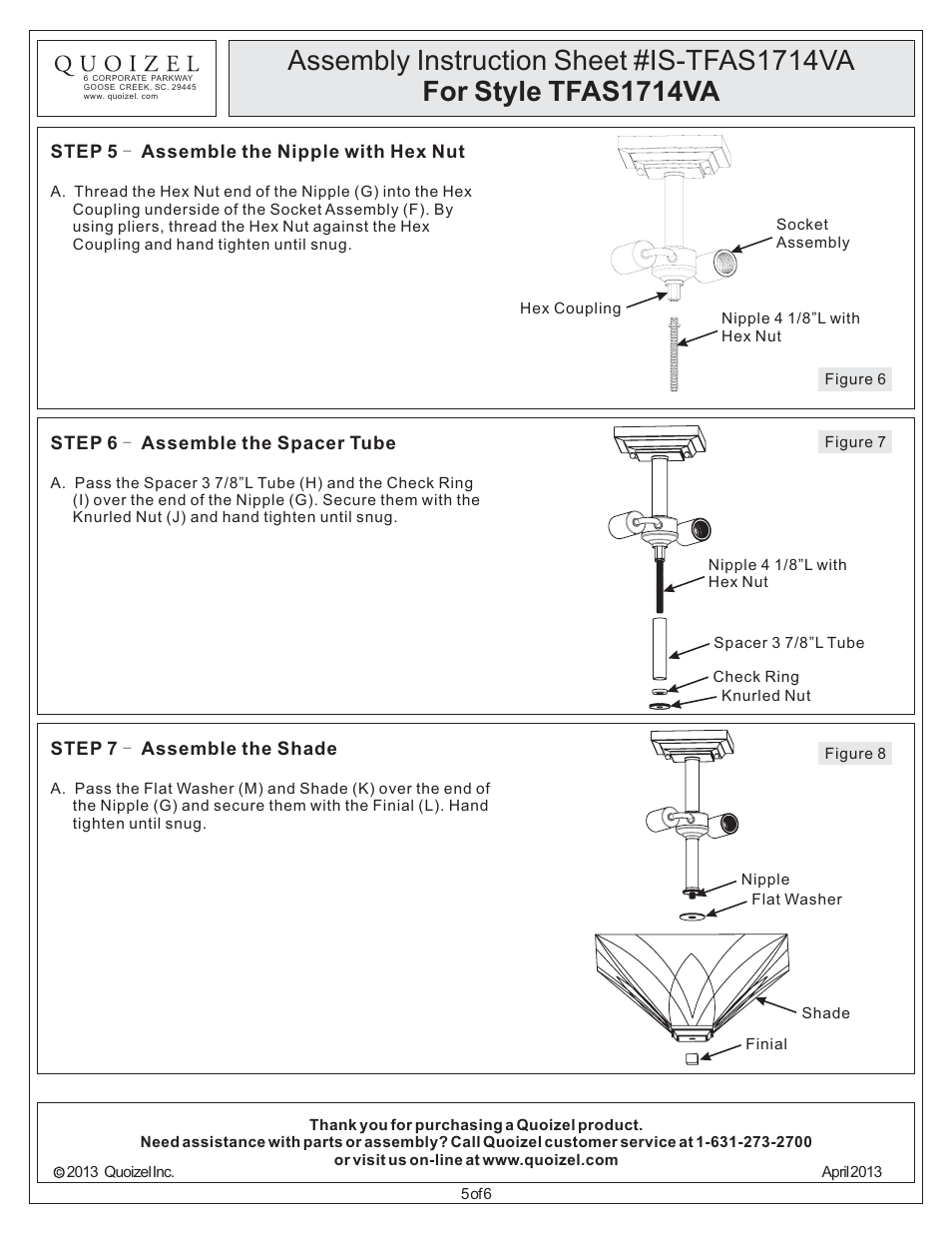 Quoizel TFAS1714VA Asheville User Manual | Page 5 / 6