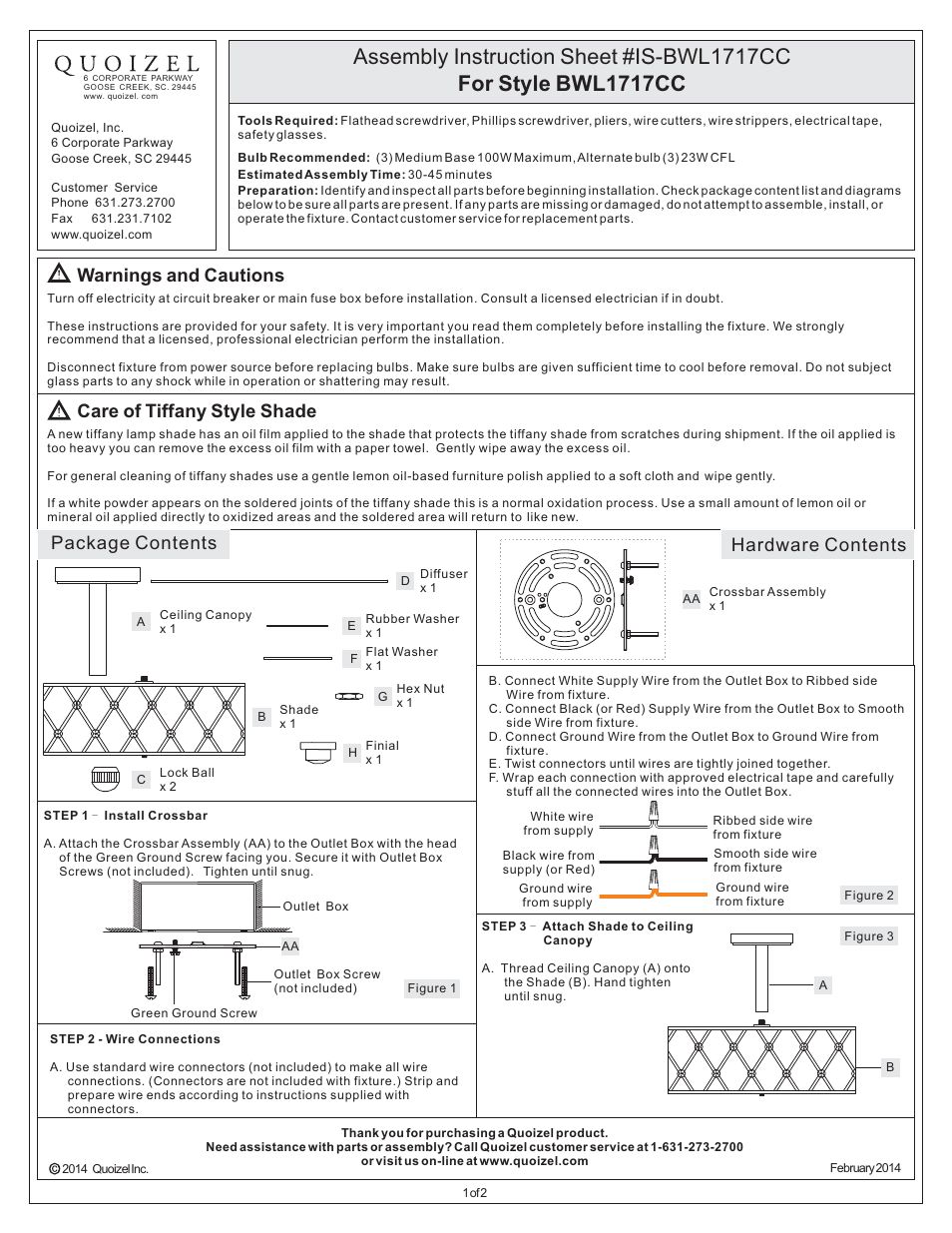 Quoizel BWL1717CC Brown Lattice User Manual | 2 pages