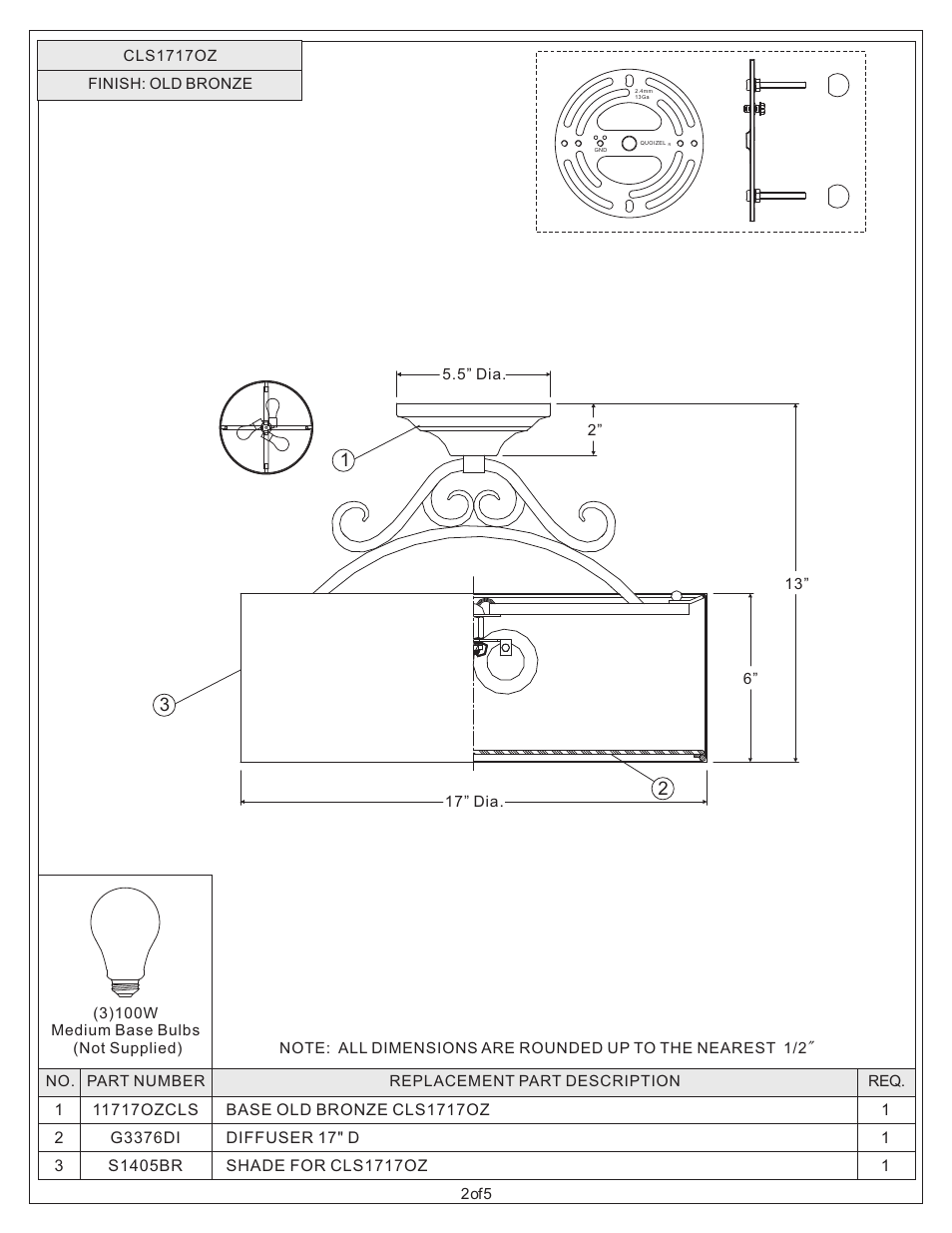 Quoizel CLS1717OZ Carlsbad User Manual | Page 2 / 5