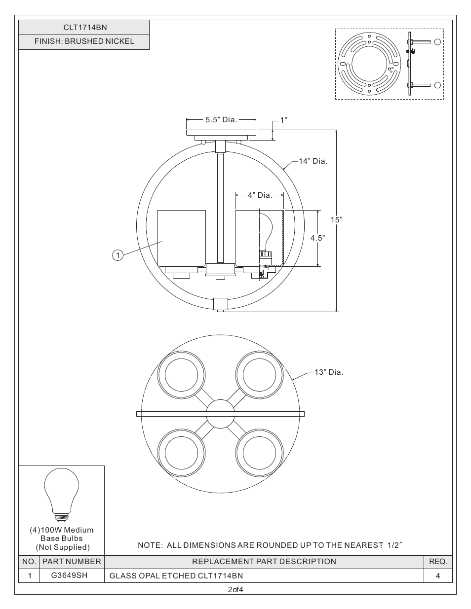 Quoizel CLT1714BN Celestial User Manual | Page 2 / 4