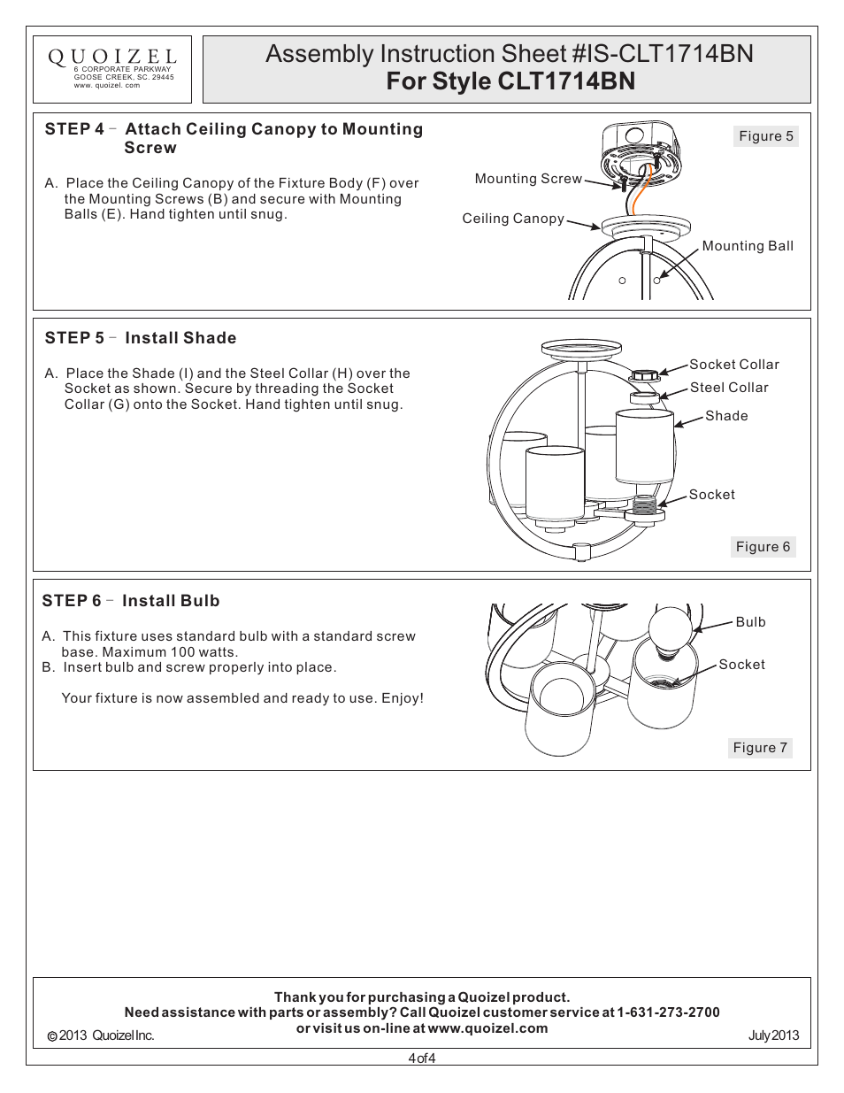 Quoizel CLT1714BN Celestial User Manual | Page 4 / 4