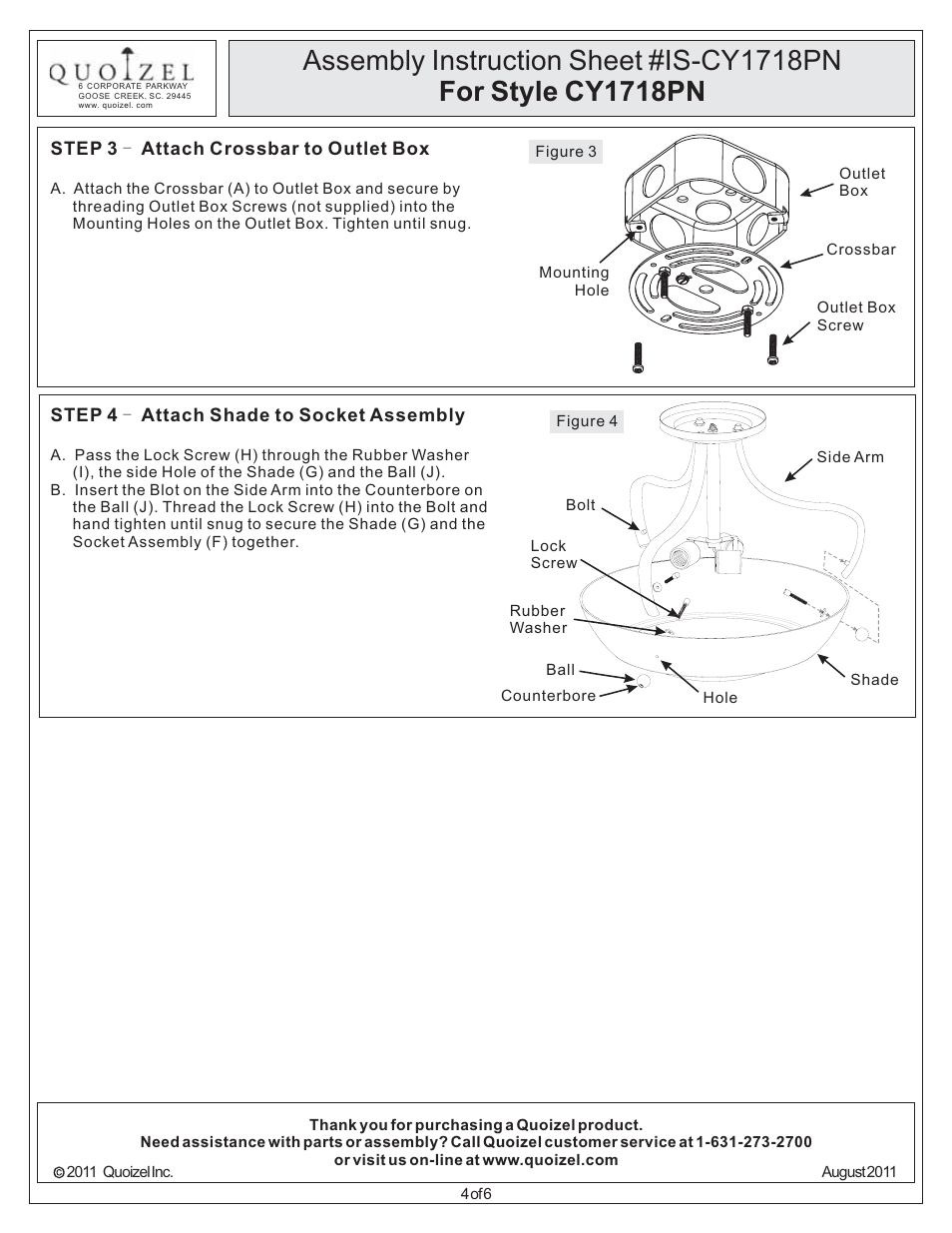 Quoizel CY1718PN Chantilly User Manual | Page 4 / 6