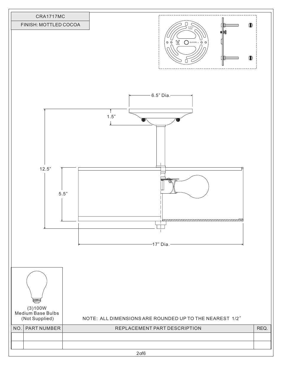 Quoizel CRA1717MC Cloverdale User Manual | Page 2 / 6