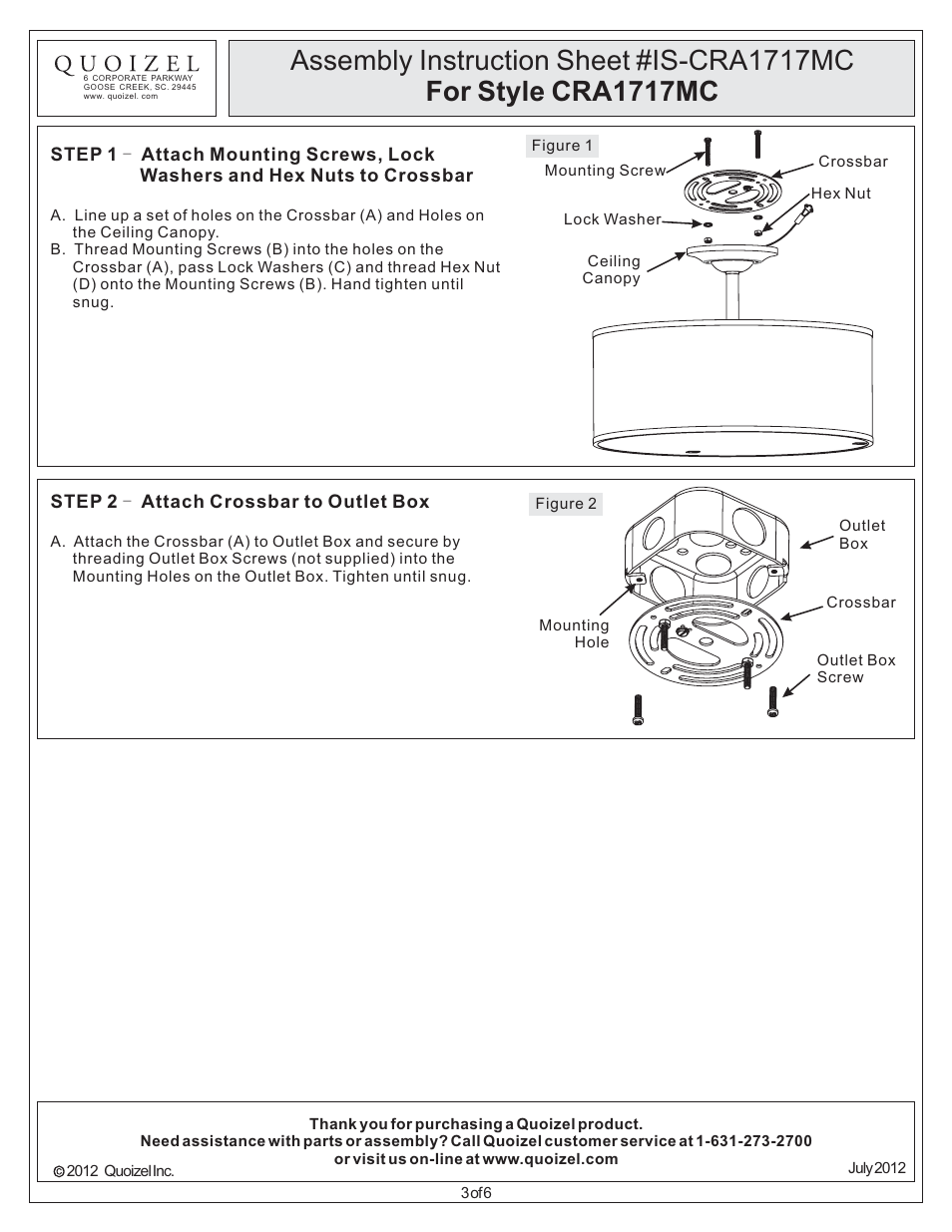 Quoizel CRA1717MC Cloverdale User Manual | Page 3 / 6