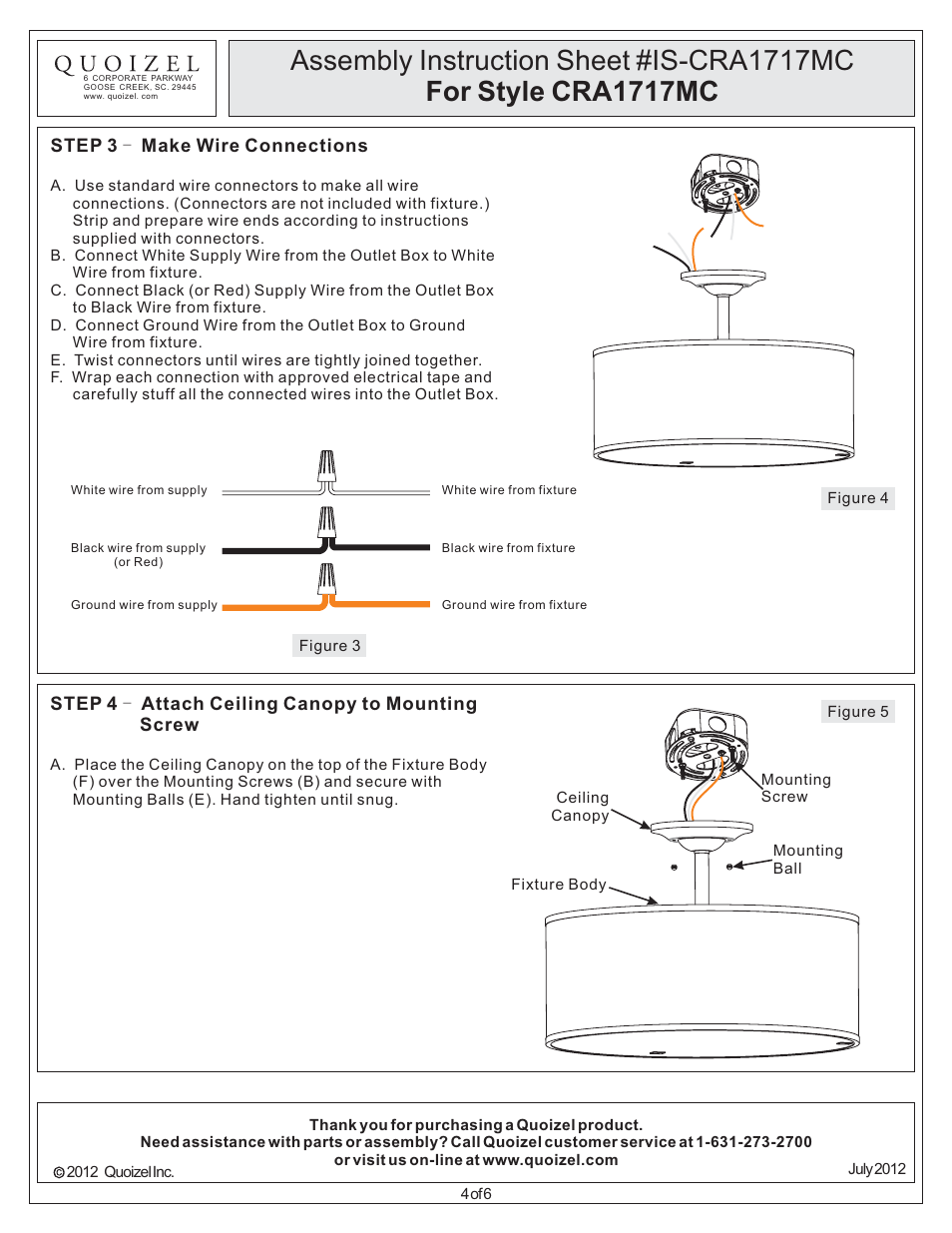 Quoizel CRA1717MC Cloverdale User Manual | Page 4 / 6