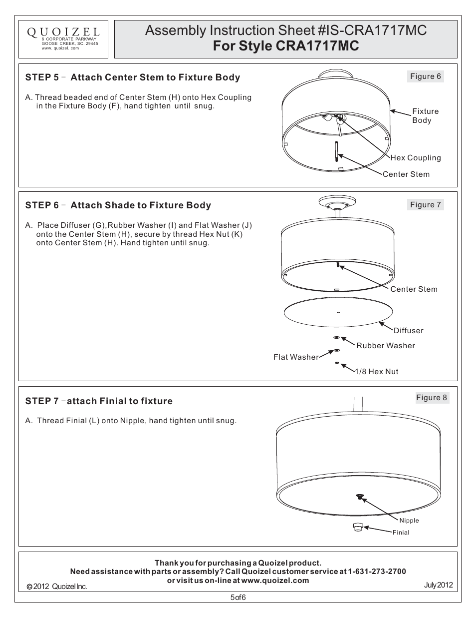 Quoizel CRA1717MC Cloverdale User Manual | Page 5 / 6