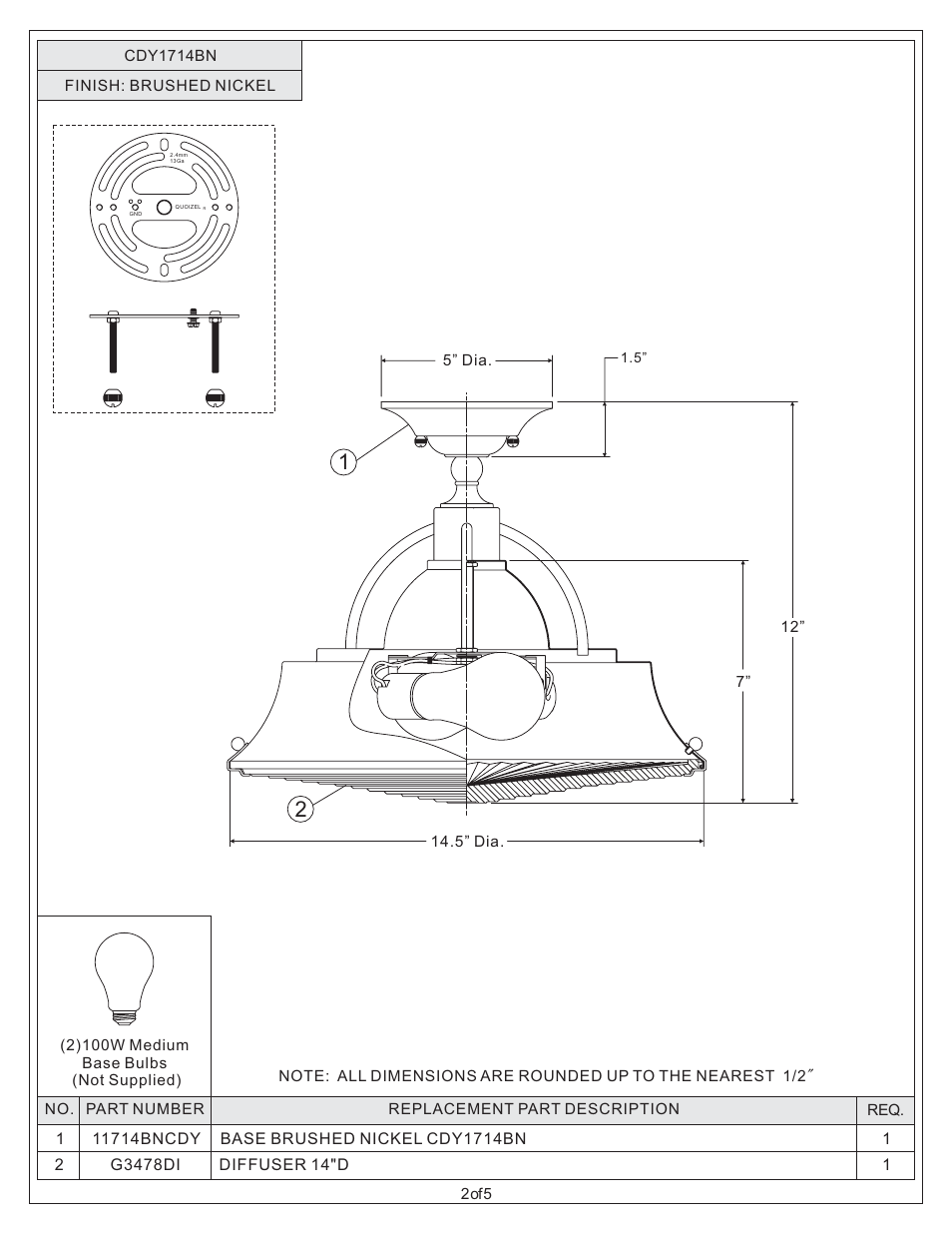 Quoizel CDY1714BN Cody User Manual | Page 2 / 5