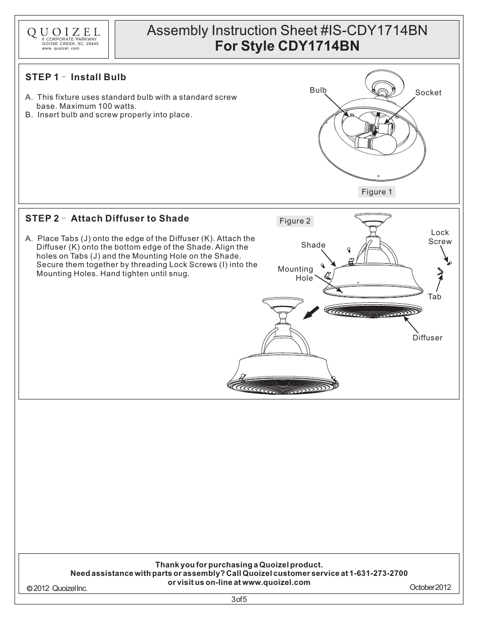 Quoizel CDY1714BN Cody User Manual | Page 3 / 5